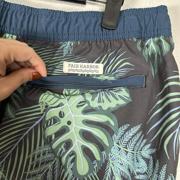 Fair Harbor Swim Trunks Mens Size XXXL Floral Anchor Navy Evergreen Lined Shorts - Picture 4 of 5